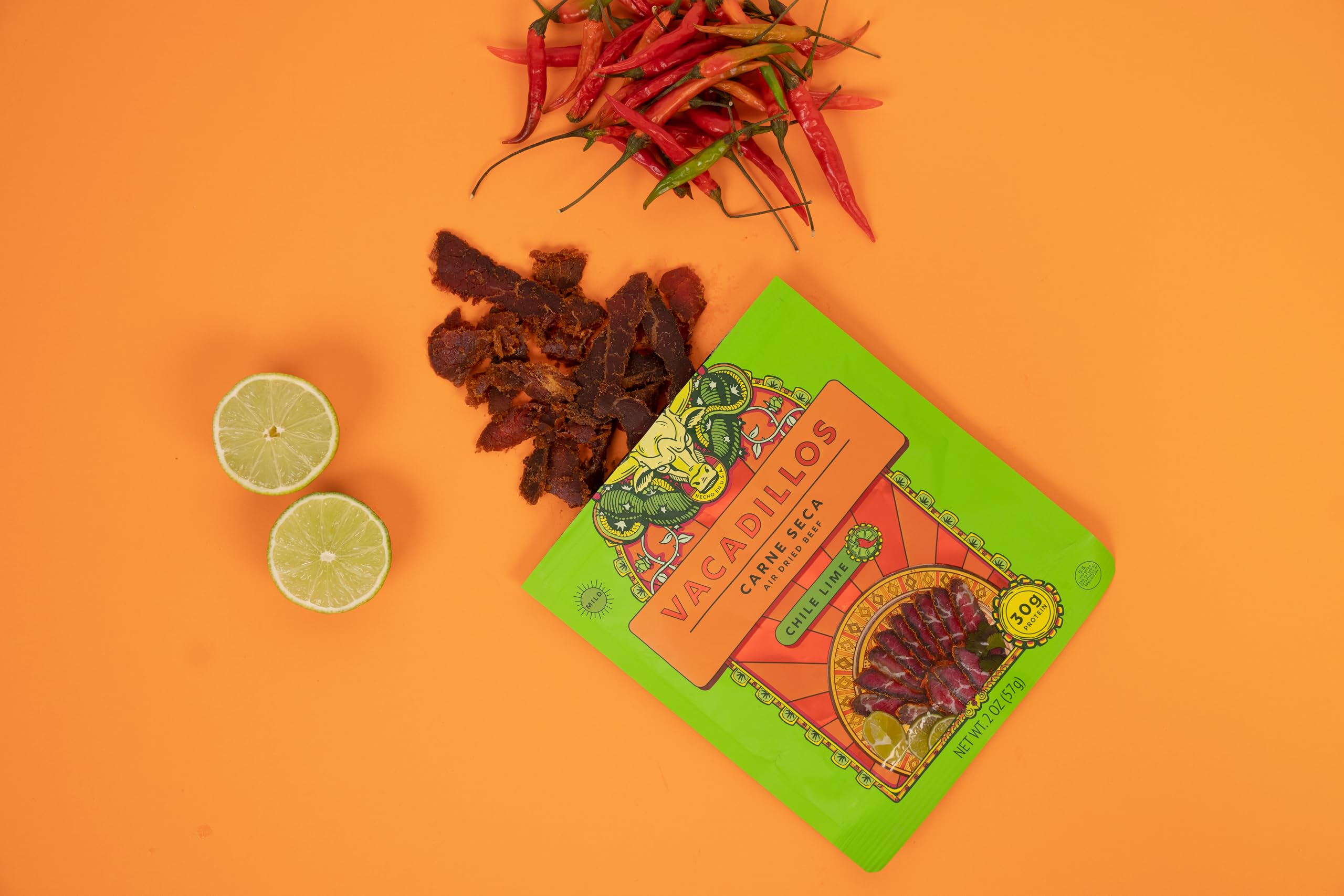 Vacadillos - High Protein Carne Seca | 30g Protein, Sugar Free, Carbs Free, Gluten Free, Dairy Free, Keto & Paleo Friendly | Mexican Inspired Beef Jerky Snack