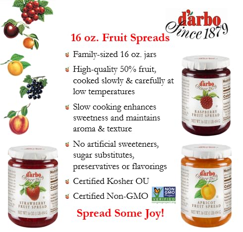 D’arbo All-Natural Strawberry Fruit Spread, 16 oz (2 Pack) | Crafted Tradition | Pure Fruit Flavor No Artificial Preservatives—Ensuring a Naturally Sweet and Flavorful Spread.