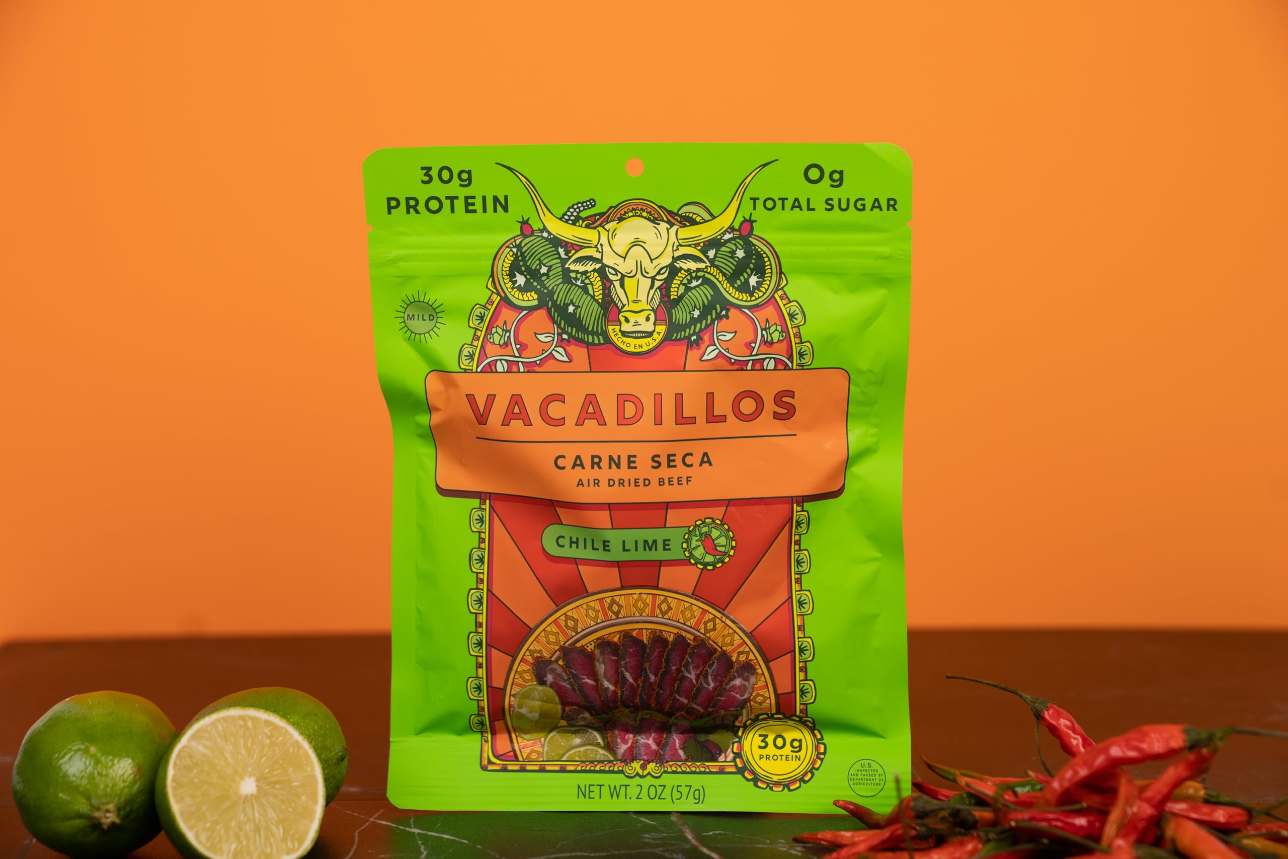 Vacadillos - High Protein Carne Seca | 30g Protein, Sugar Free, Carbs Free, Gluten Free, Dairy Free, Keto & Paleo Friendly | Mexican Inspired Beef Jerky Snack