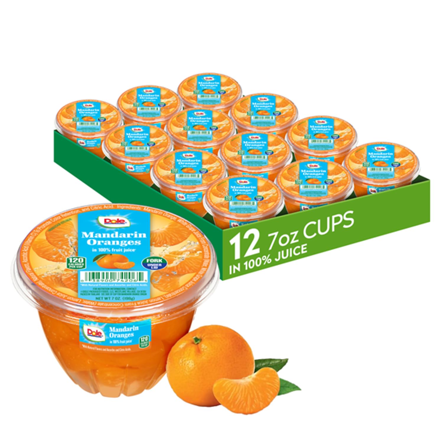 Dole Fruit Bowls Mandarin Oranges in 100% Juice, Gluten Free Healthy Snack, 7 Oz, 12 Total Cups