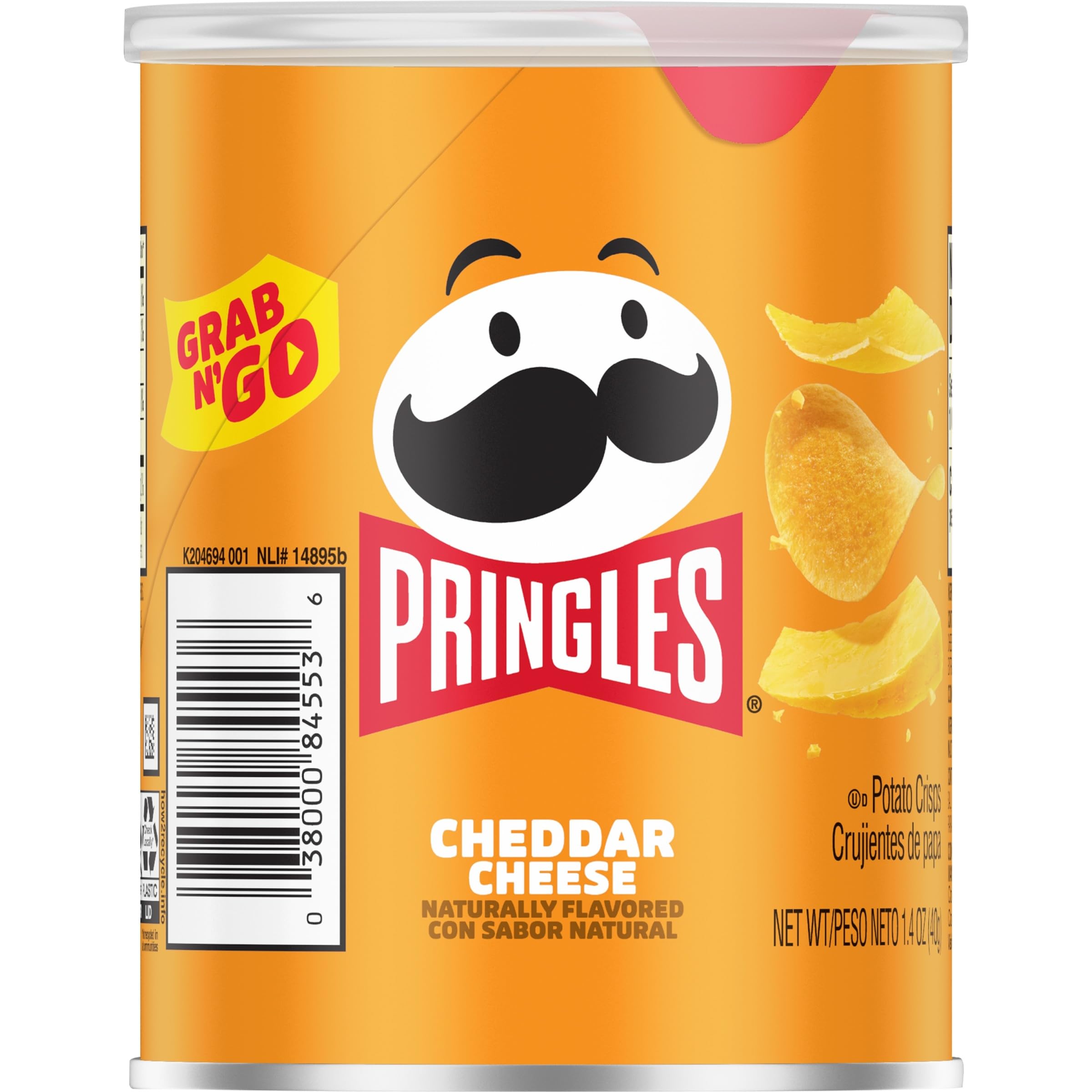 Pringles Potato Crisps Chips, Lunch Snacks, Office and Kids Snacks, Grab N' Go Pack, Cheddar Cheese, 1.4oz Can (1 Can)