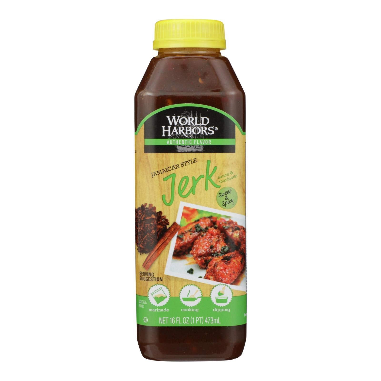 World Harbors Jamaican Style Jerk Marinade and Sauce, 16-Ounce Bottle