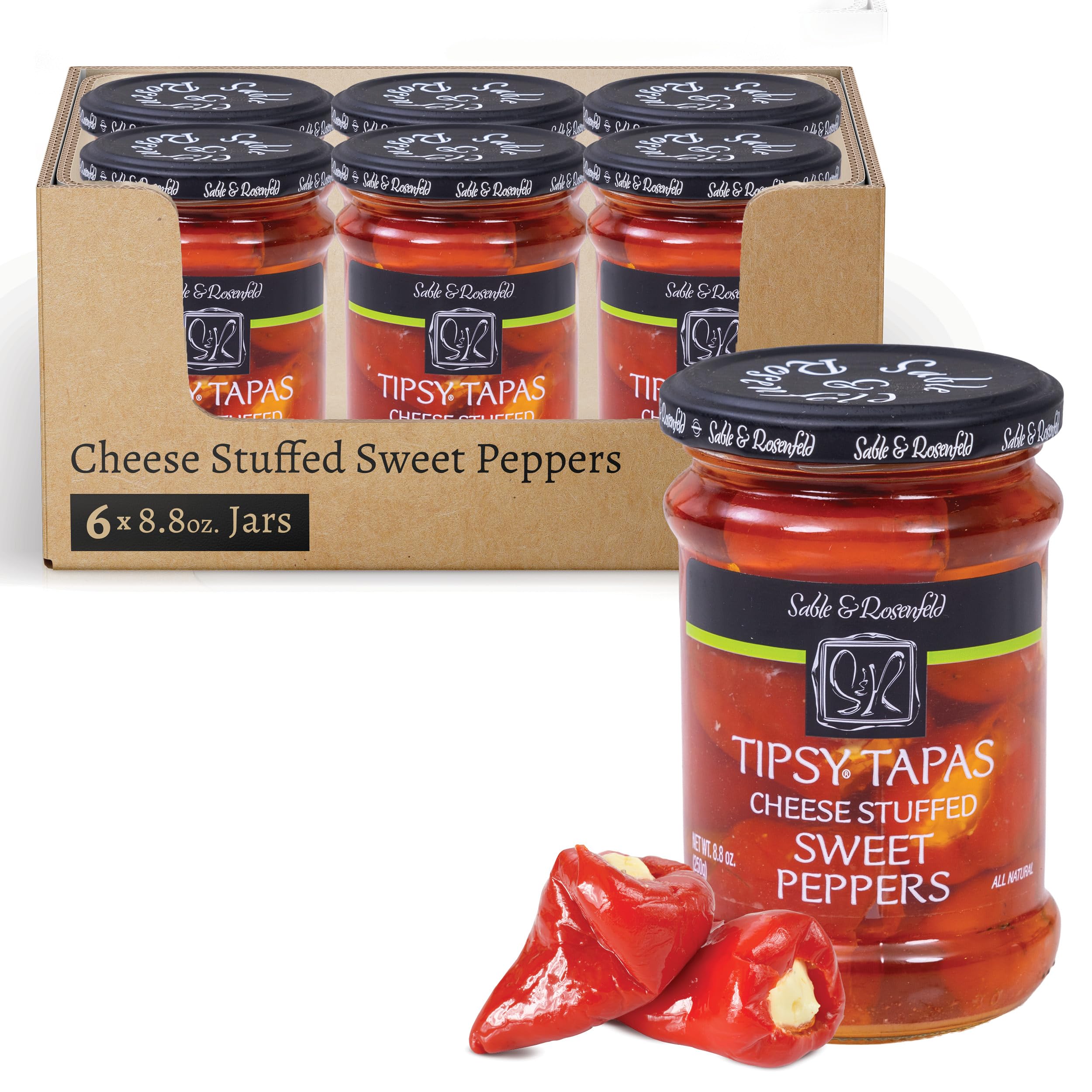 Sable & Rosenfeld Tipsy Tapas Cheese Stuffed Sweet Peppers - Gluten-Free Sweet Peppers Stuffed with Cream Cheese for Appetizers - 8.8 Ounce