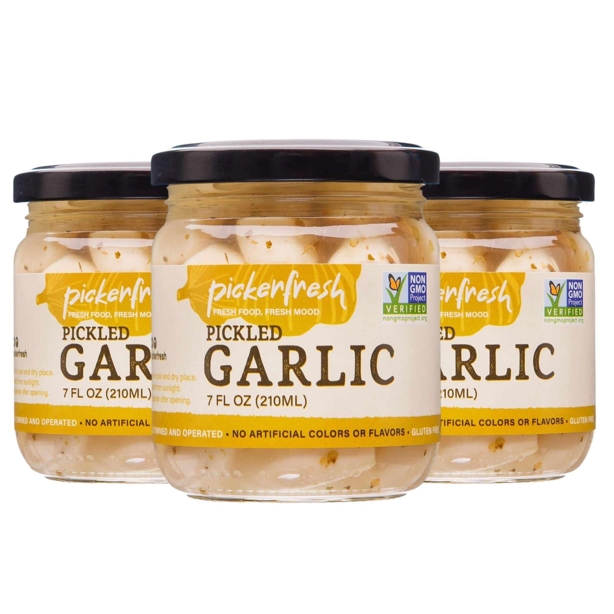 Pickerfresh Pickled Garlic - Gourmet Garlic Cloves - Simple Ingredients - Non-GMO, Gluten Free & No Artificial Color
