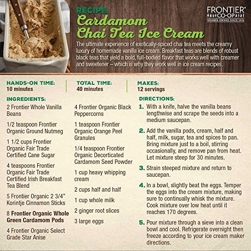 Frontier Co-op Organic Whole Cardamom Pods, 1-Pound, Sweet, Warm Taste, Exotic Floral Aroma, Certified Organic & Kosher