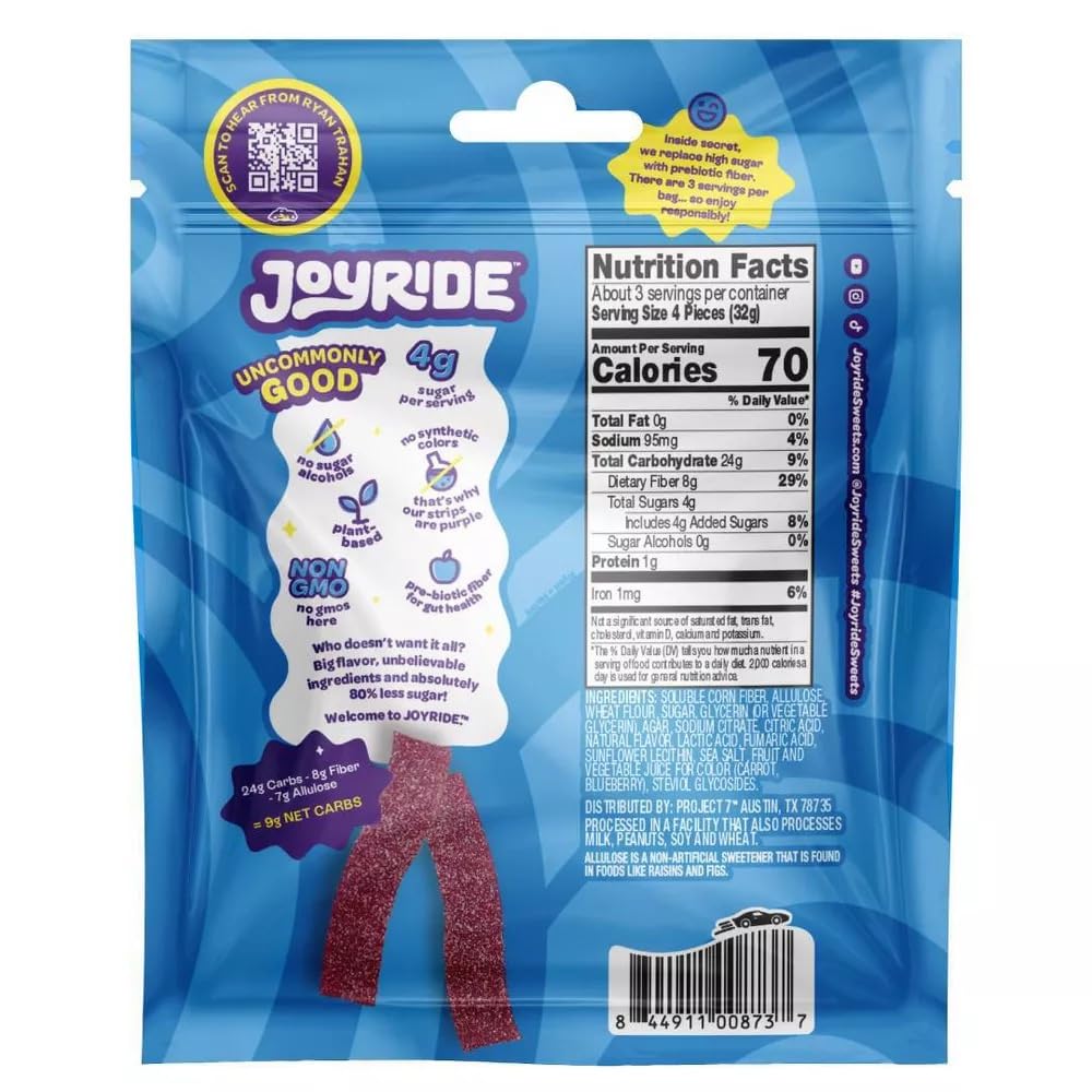 Joyride Sour Blue Raspberry Strips, 3.5 oz