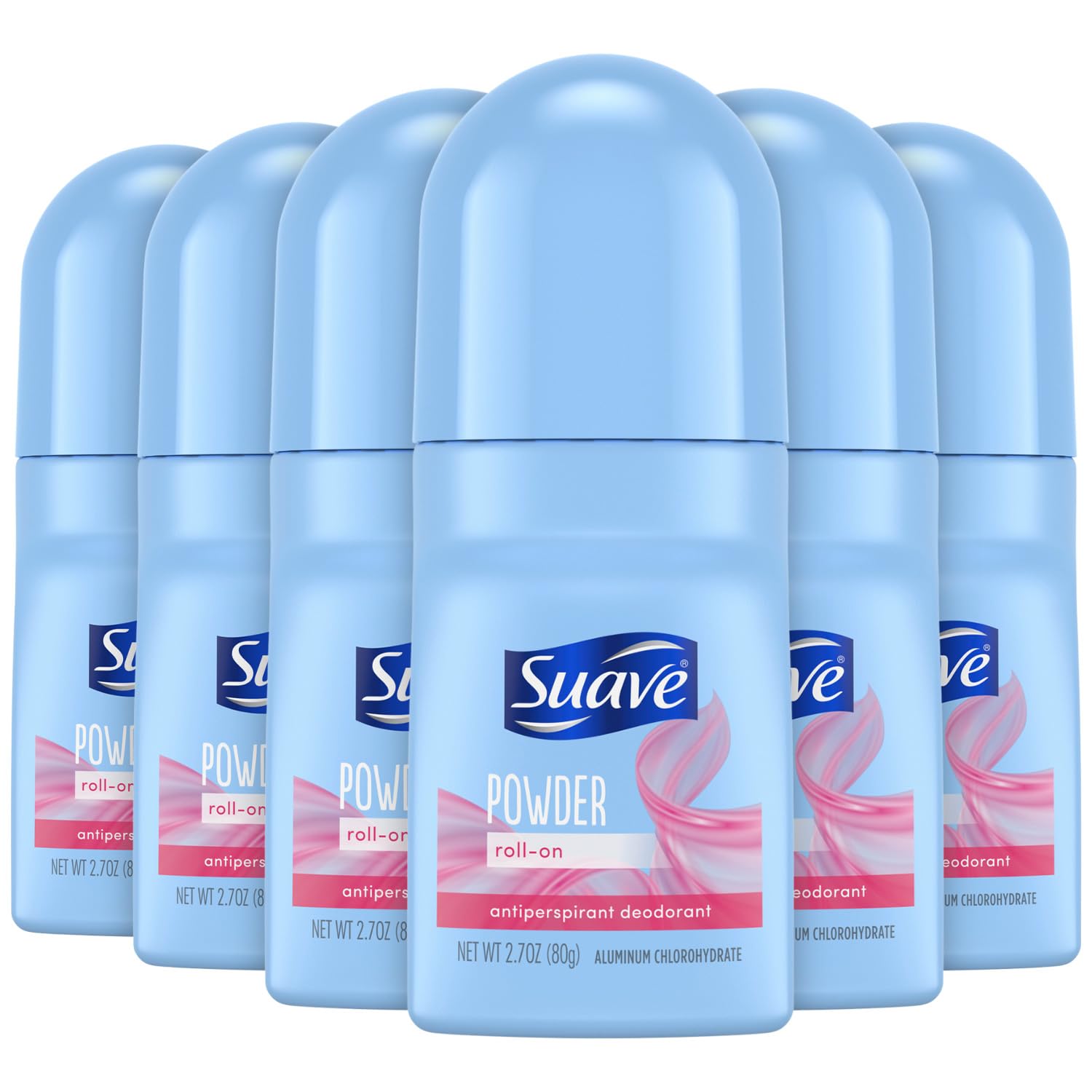 Suave Roll-On Deodorant for Women, Powder Fresh Scent, 6-Pack – Antiperspirant Deodorant with 24H Sweat & Odor Protection, 2.7 Oz Ea
