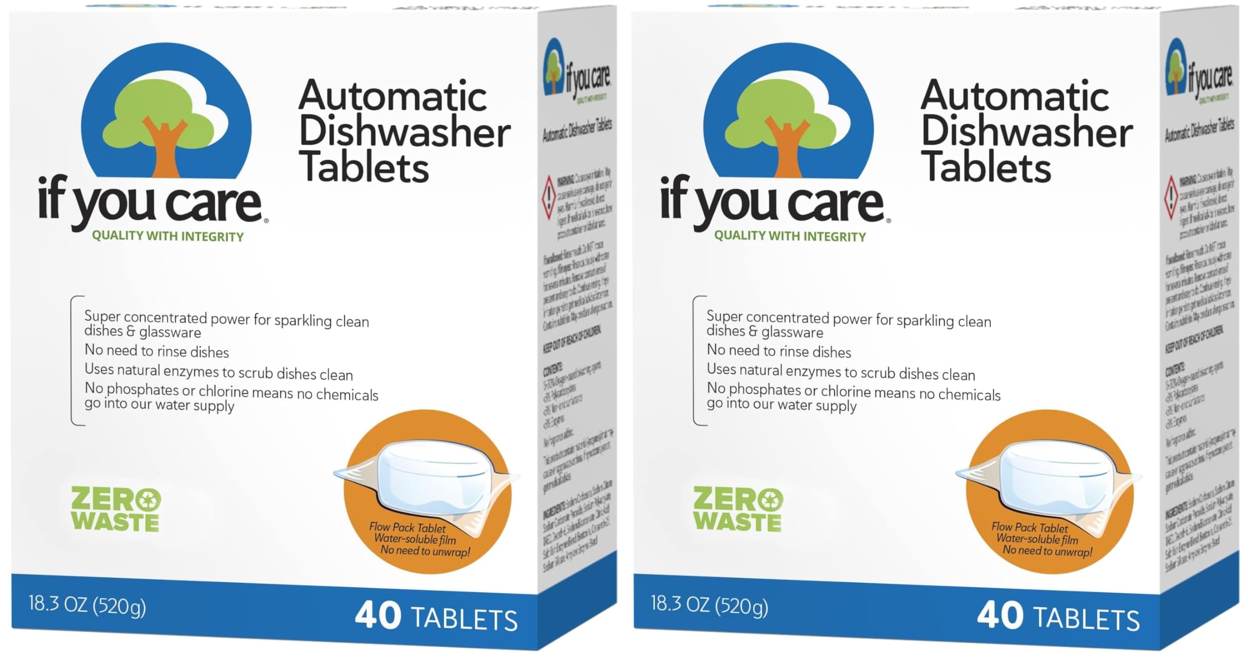 If You Care re Dishwasher Tablets 40 Count - Powerful, Plant Based, Concentrated, Biodegradable, Natural Dish Cleaner Detergent, Dishwashing Soap Tabs