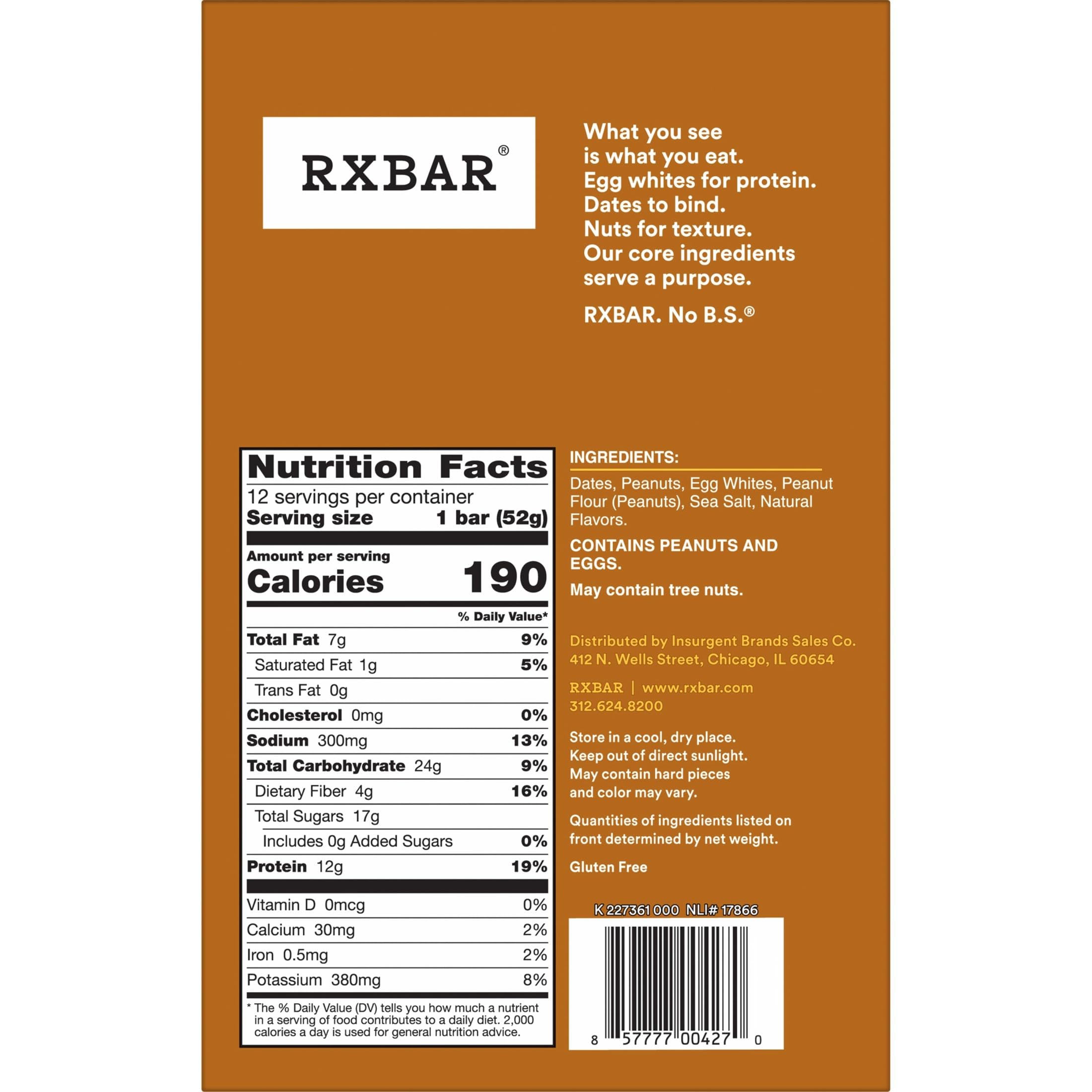 RXBAR Protein Bars, 12g Protein, Gluten Free Snacks, Peanut Butter