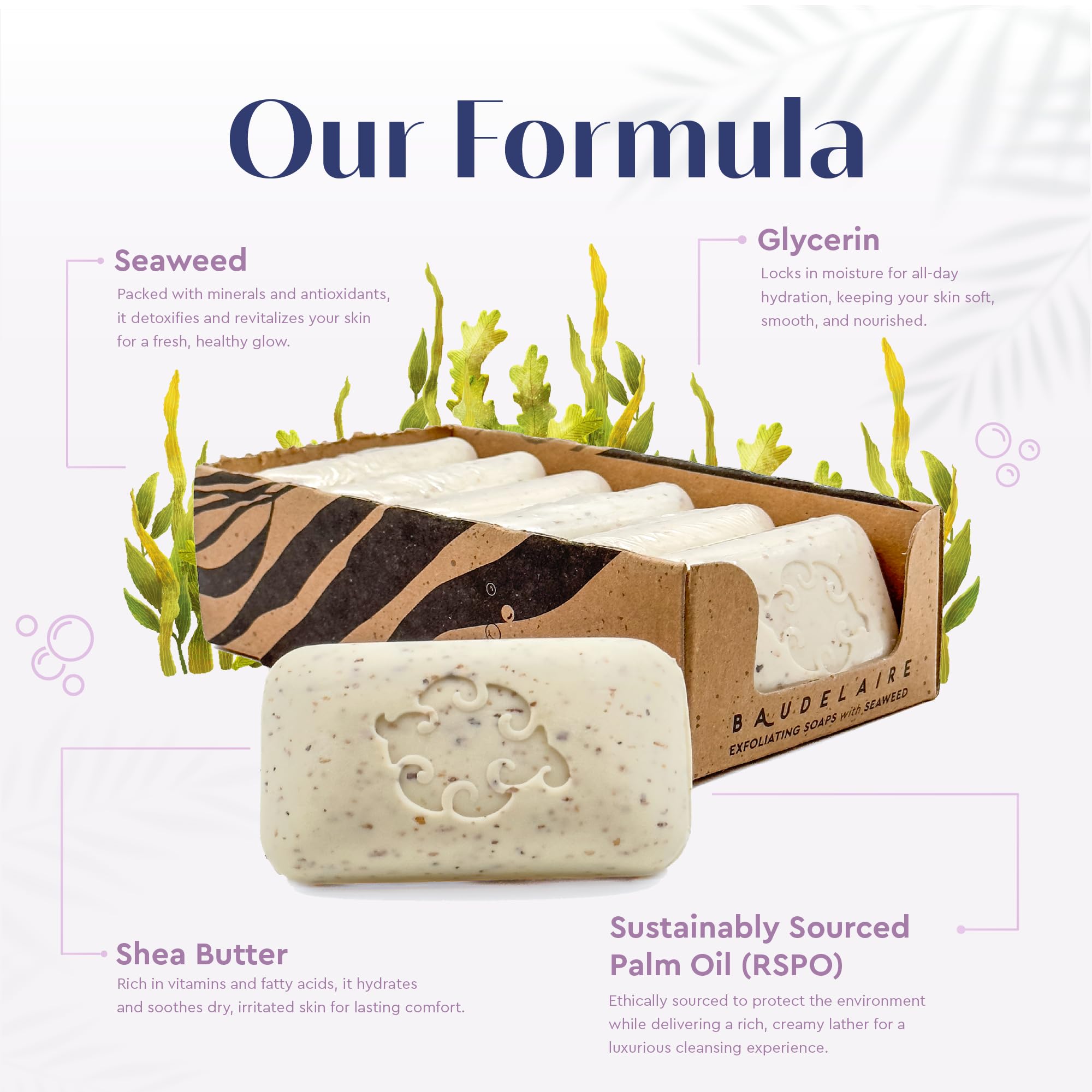 Baudelaire Exfoliating Soap, Loofa Bath Soap & Body Soap, Natural Soap, Triple Milled with 100% Natural Fragrance