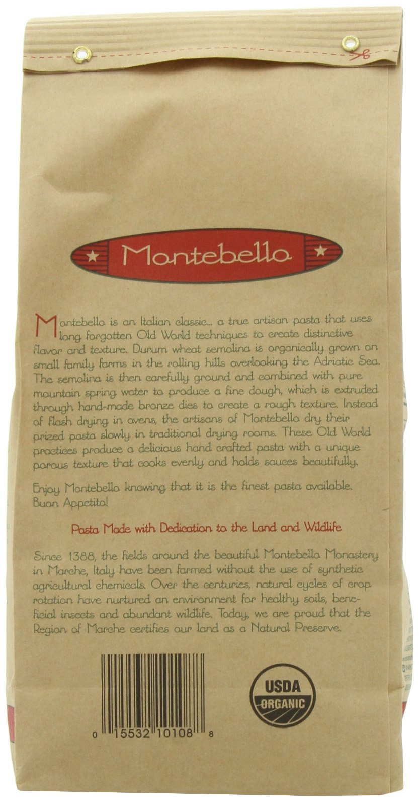 Montebello Organic Pasta, Fusili, 16-Ounce Bag (Pack of 5)