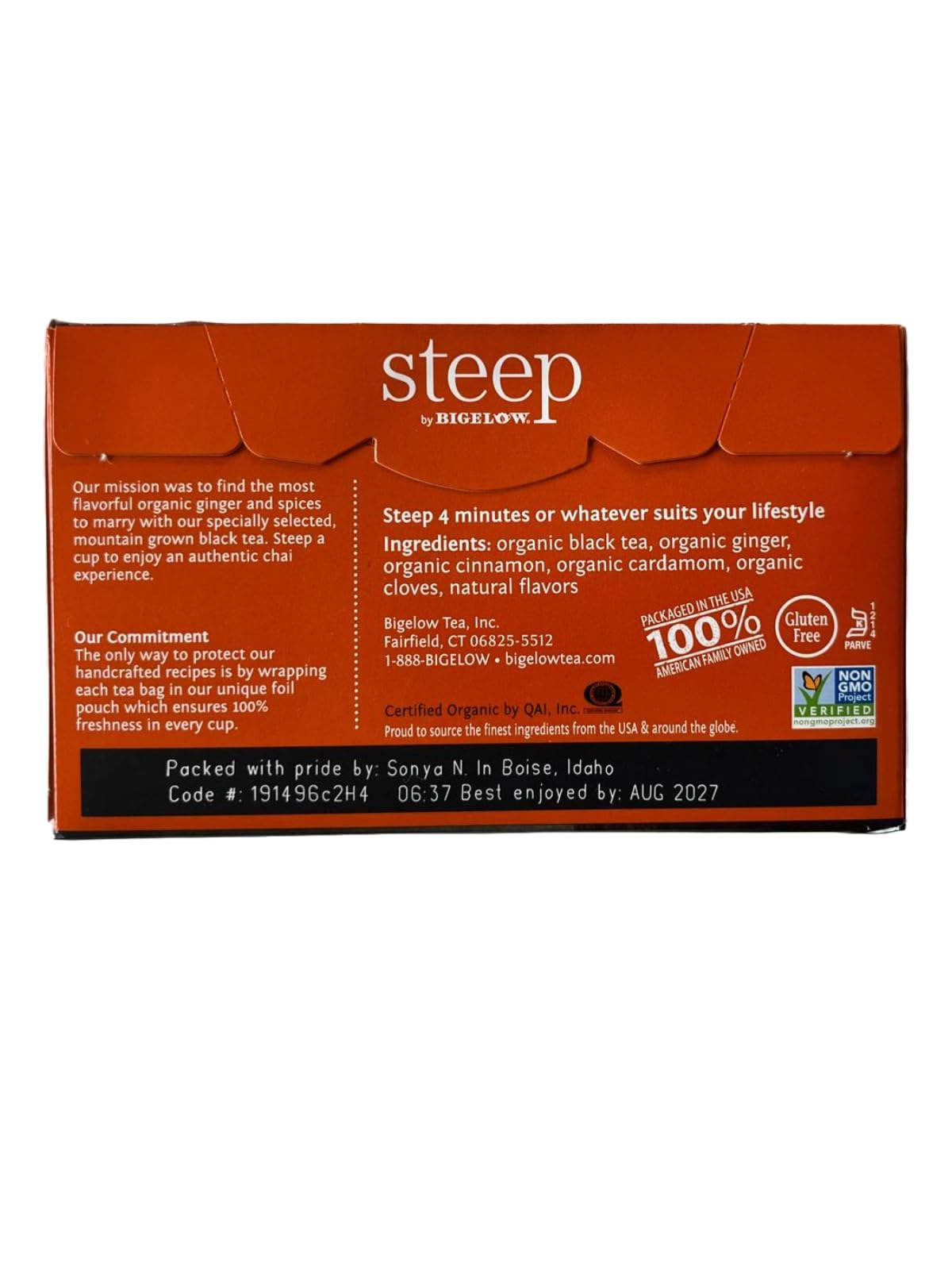BIGELOW TEA Steep Herbal Tea Flavored Caffeine Free Teabag Box Organic