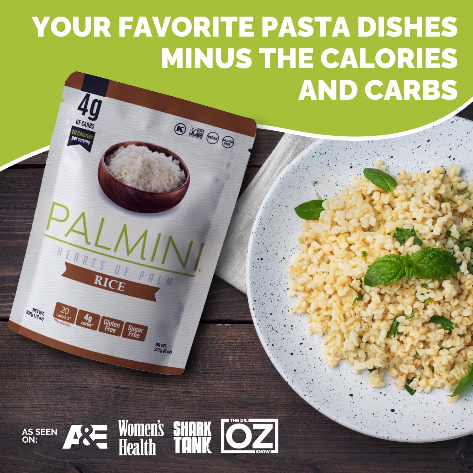 Palmini Rice | Low-Carb, Low-Calorie Hearts of Palm Rice | Keto, Gluten Free, Vegan, Non-GMO & Healthy | As seen on Shark Tank