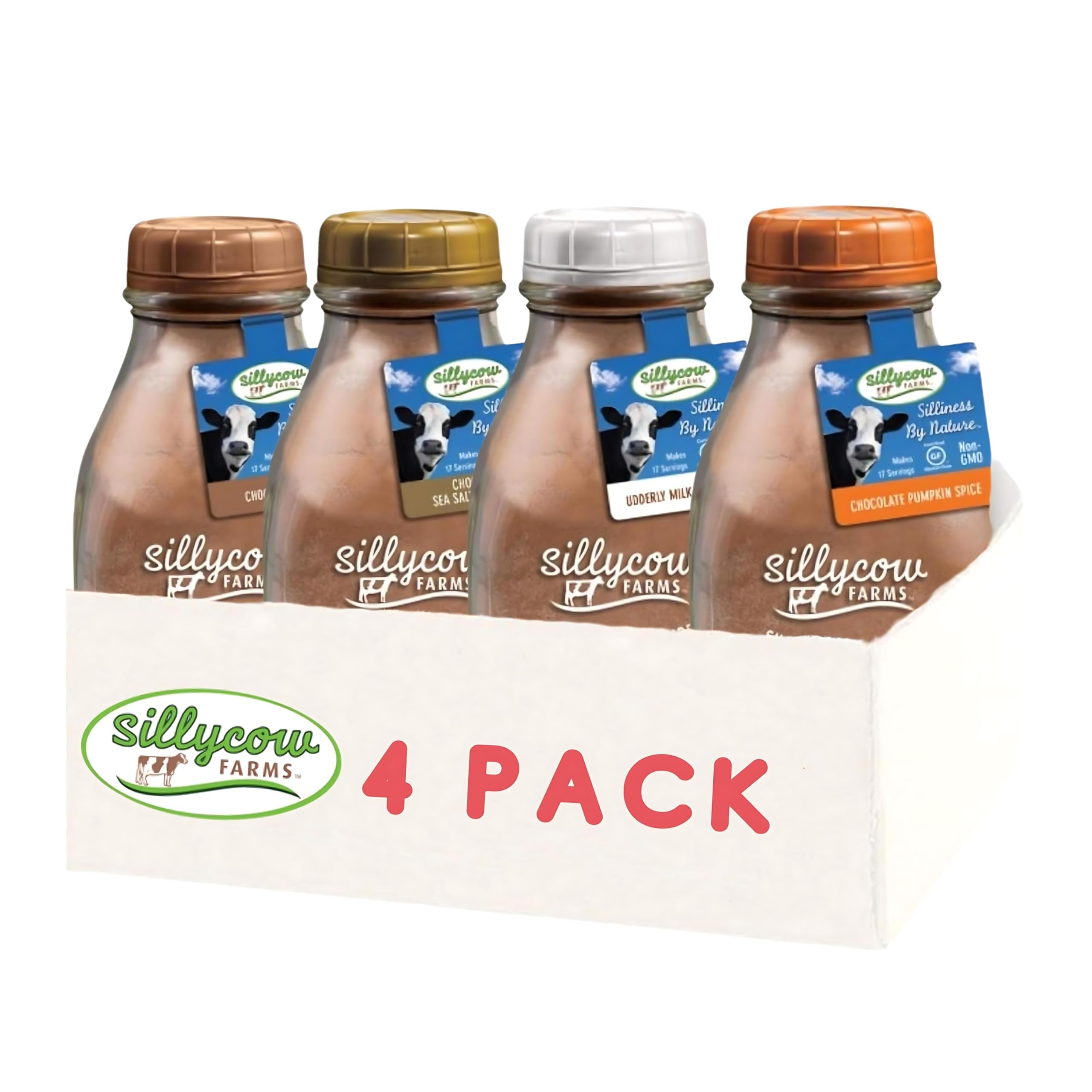 Silly Cow Farms Sampler Pack of Hot Chocolate 16.9oz Glass Jar (Pack of 4 Different Flavors) Select Variety Pack Below