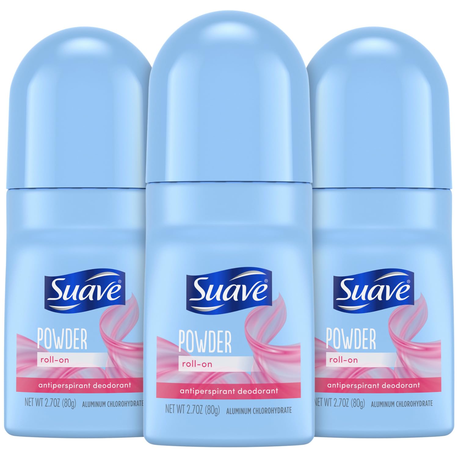 Suave Roll-On Deodorant for Women, Powder Fresh Scent, 3-Pack – Antiperspirant Deodorant with 24H Sweat & Odor Protection, 2.7 Oz Ea