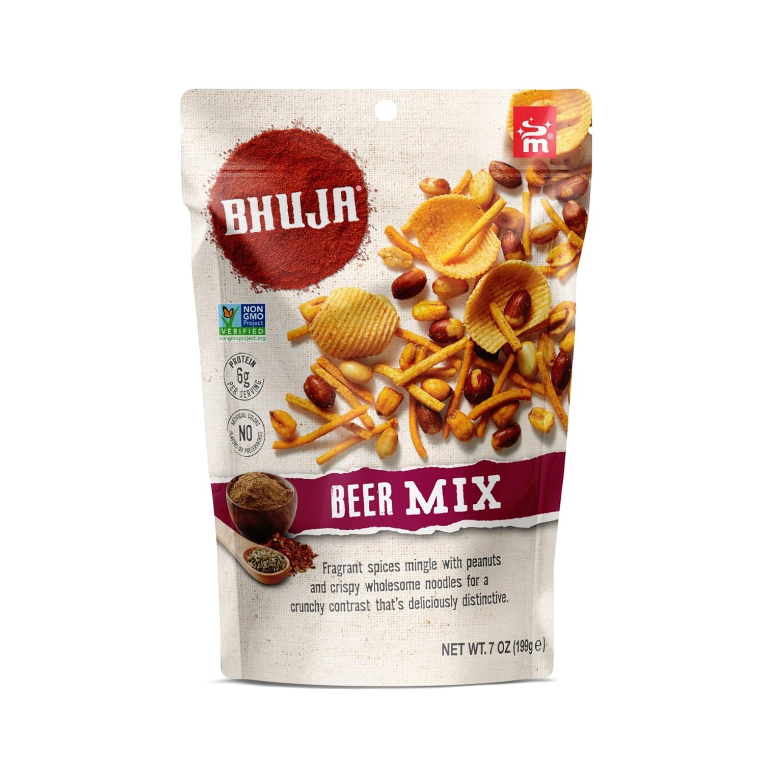 Bhuja Majans Original Mix, 7 oz | Gluten Free, Non-GMO, Plant-Based Protein Snack | 6g Protein per Serving | Crunchy Savory Snack Mix | Nothing Artificial [Pack of 6]