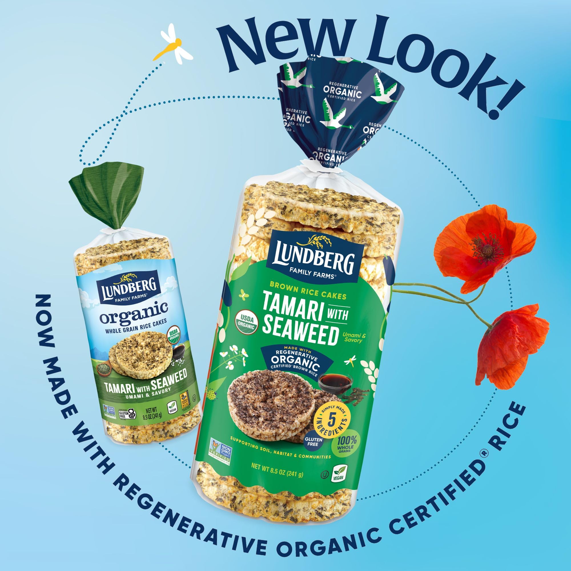 Lundberg Organic Brown Rice Cakes, Tamari with Seaweed, 8.5oz, Gluten-Free, Vegan, USDA Certified Organic, Non-GMO Verified, Kosher, Whole Grain Brown Rice