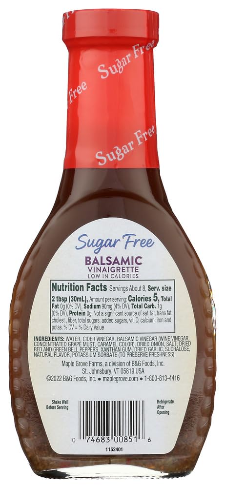 Maple Grove Farms Sugar-Free Balsamic Vinaigrette Dressing, 8 Ounce Bottle