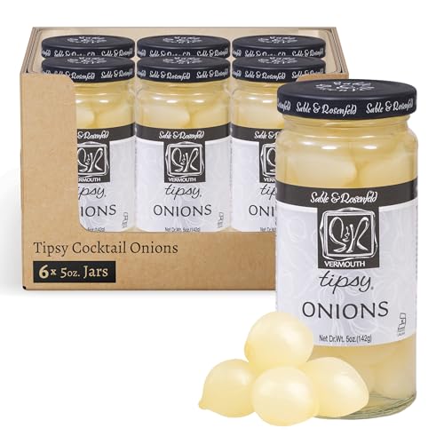 Tipsy Cocktail Onions in Jar with French Vermouth - Pickled Silverskin Onions for Cocktails, Appetizers, and Hors d'Oeuvres, Kosher Parve - Sable & Rosenfeld - 5 oz