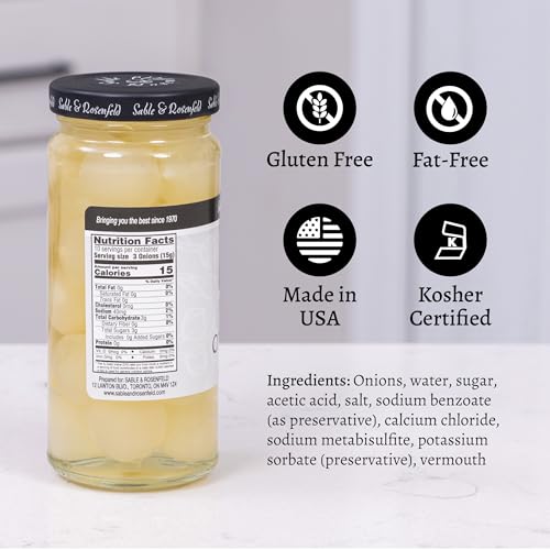 Tipsy Cocktail Onions in Jar with French Vermouth - Pickled Silverskin Onions for Cocktails, Appetizers, and Hors d'Oeuvres, Kosher Parve - Sable & Rosenfeld - 5 oz