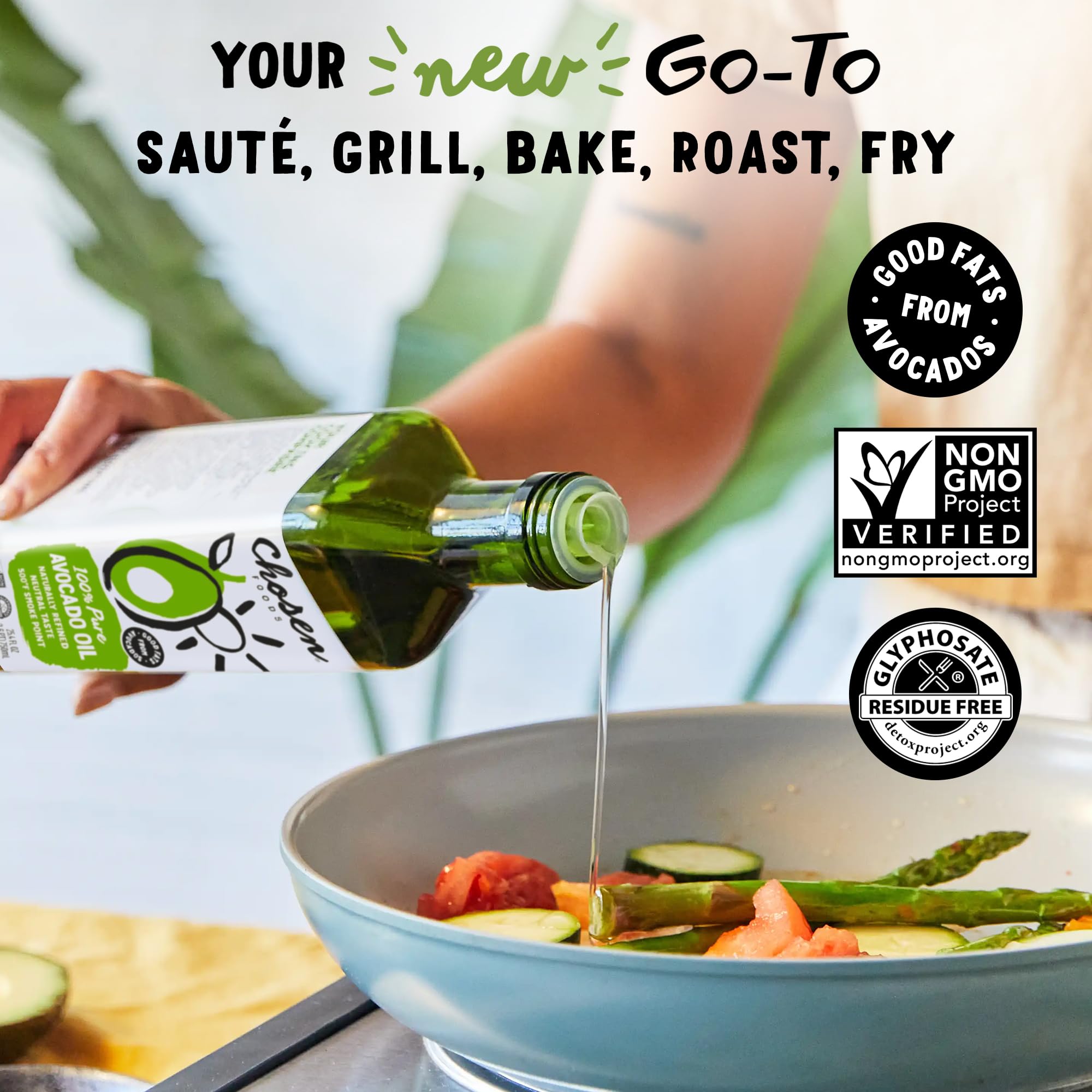 Chosen Foods 100% Pure Avocado Oil, Non-GMO for High-Heat Cooking, Frying, Baking, Homemade Sauces, Dressings, and Marinades