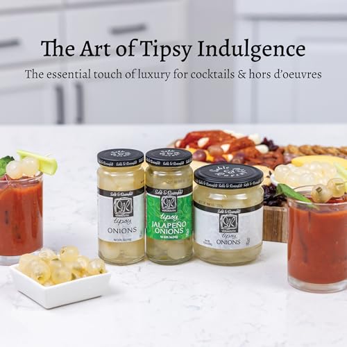 Tipsy Cocktail Onions in Jar with French Vermouth - Pickled Silverskin Onions for Cocktails, Appetizers, and Hors d'Oeuvres, Kosher Parve - Sable & Rosenfeld - 5 oz