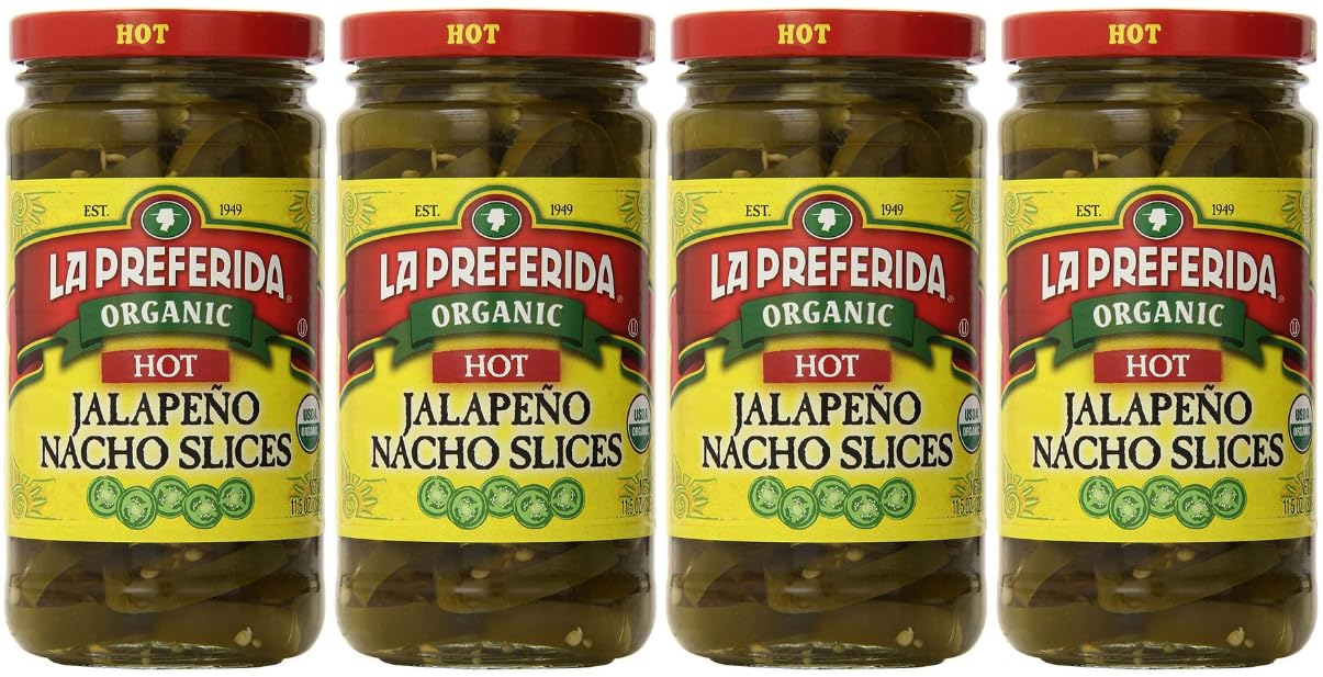 La Preferida Organic Hot Jalapeño Nacho Slices (Spicy Pickled Peppers with Carrots) – USDA Certified, No Added Sugar. Great on Nachos, Tacos & Bowls, 11.5oz.