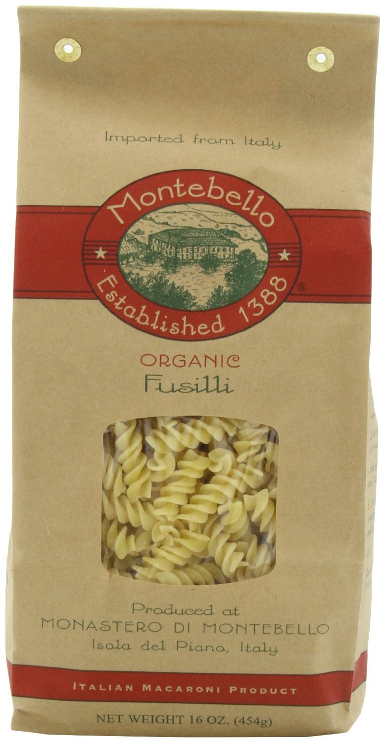 Montebello Organic Fusilli Artisan Pasta, Non GMO, 16 Ounces (Pack Of 12)