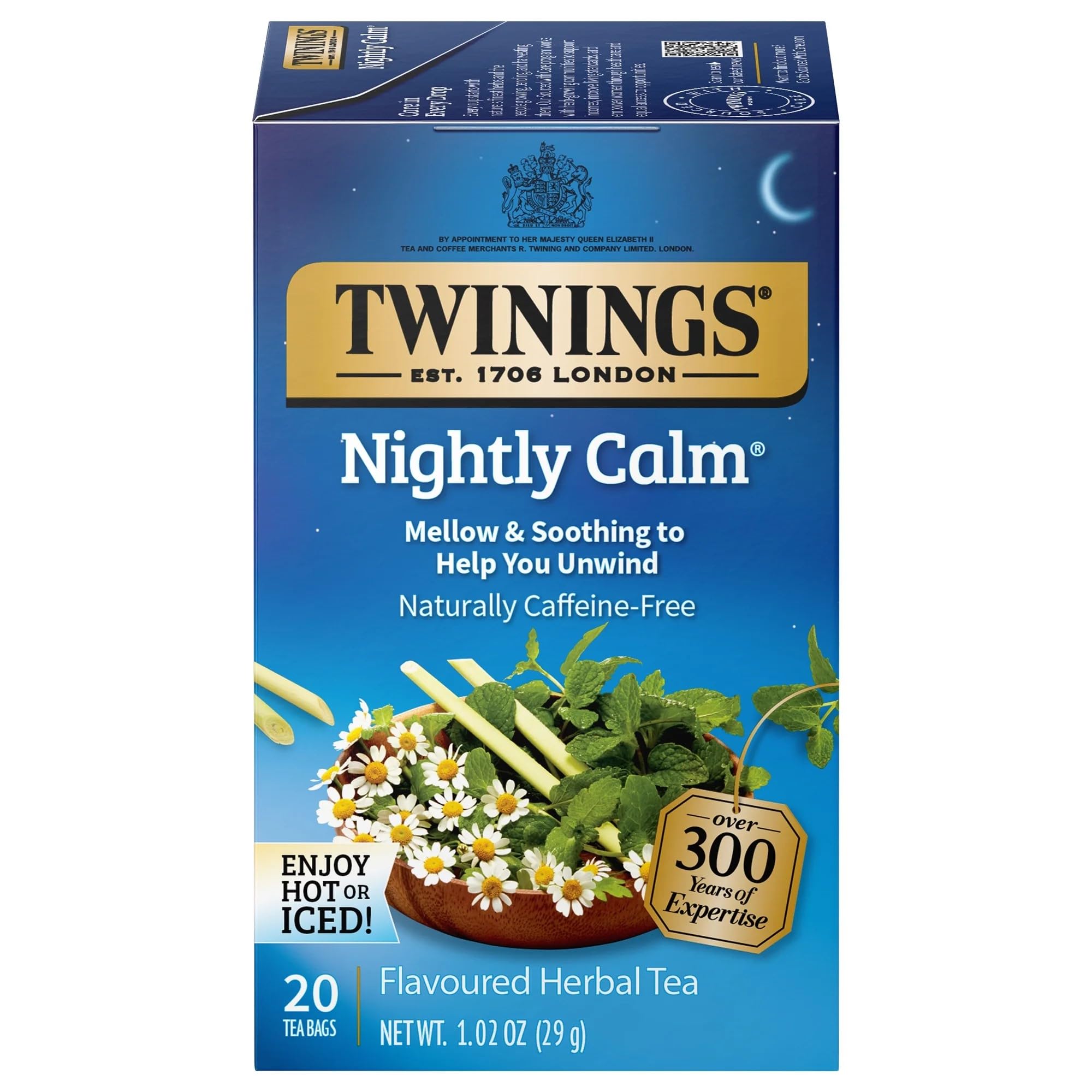 Caffeine Free Flavored Herbal Tea - Nightly Calm (Camomile, Spearmint & Lemongrass) - 20 ct (Pack of 3)