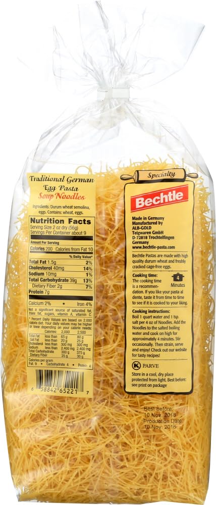 bechtle traditional german egg pasta (soup noodle thin) - 17.6oz [6 units] (658842652217)