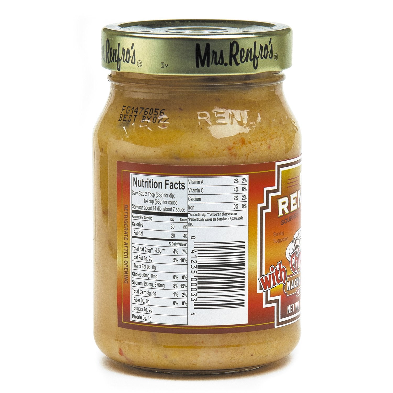 Mrs. Renfro's Ghost Pepper Nacho Cheese Dip, Gluten Free, No Added Sugar, 16 oz Jar