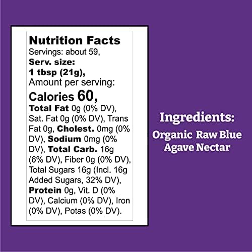 Wholesome Sweeteners 44-Ounce Organic Raw Blue Agave Nectar, Fair Trade, 100% Pure, Non GMO, Gluten Free & Vegan