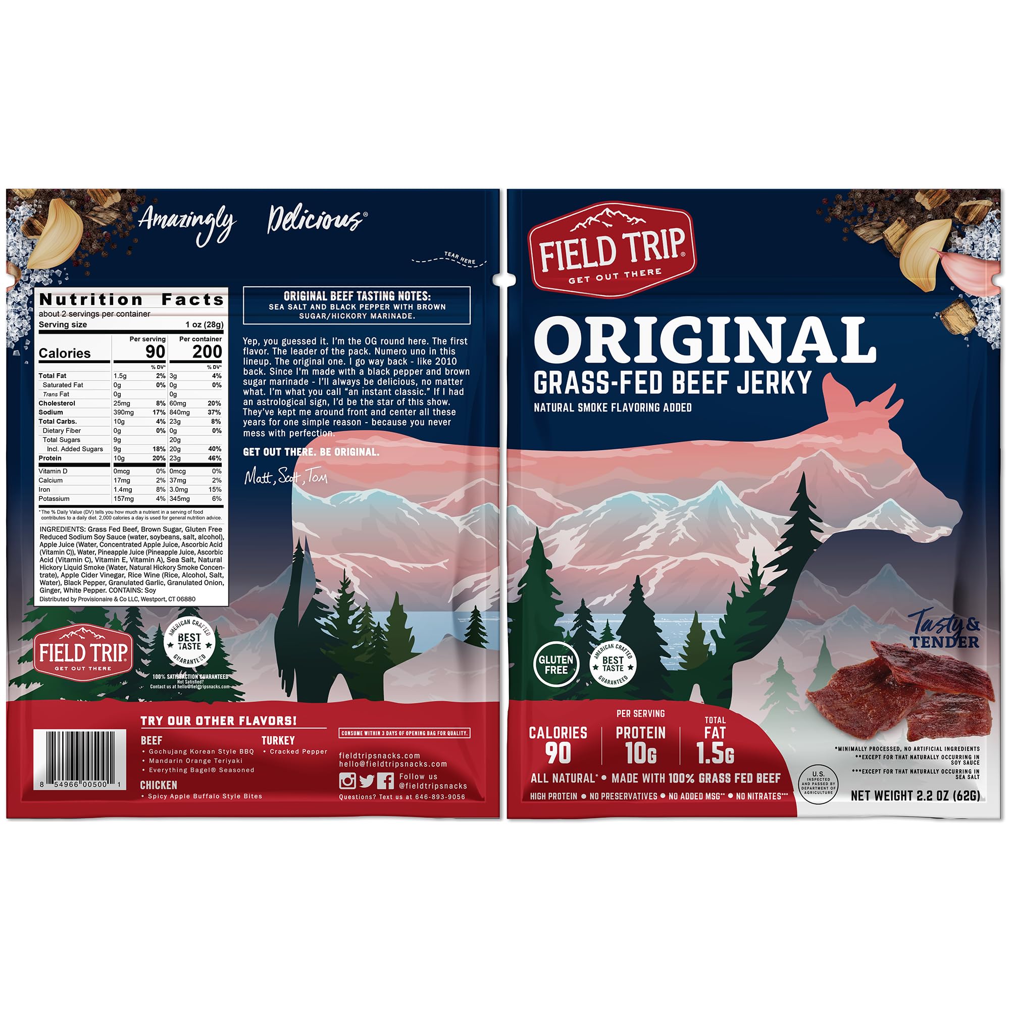 Field Trip Beef Jerky | Gluten Free Jerky, Low Carb, Healthy High Protein Snacks With No Nitrates, Made With All Natural Ingredients | Original | 2.2oz