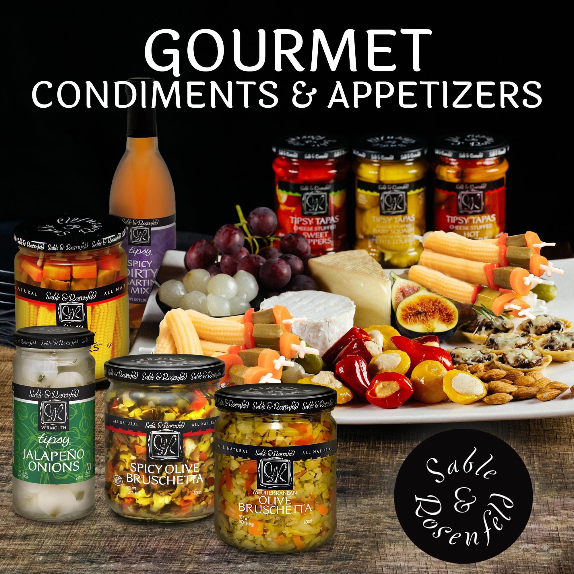 Spicy Olive Bruschetta - Kalamata Sandwich Spread with Peppers and Olive Oil for Muffuletta, Sandwiches, Dips, Crackers, Salads, & Appetizers, Non-GMO - Sable & Rosenfeld - 16 oz