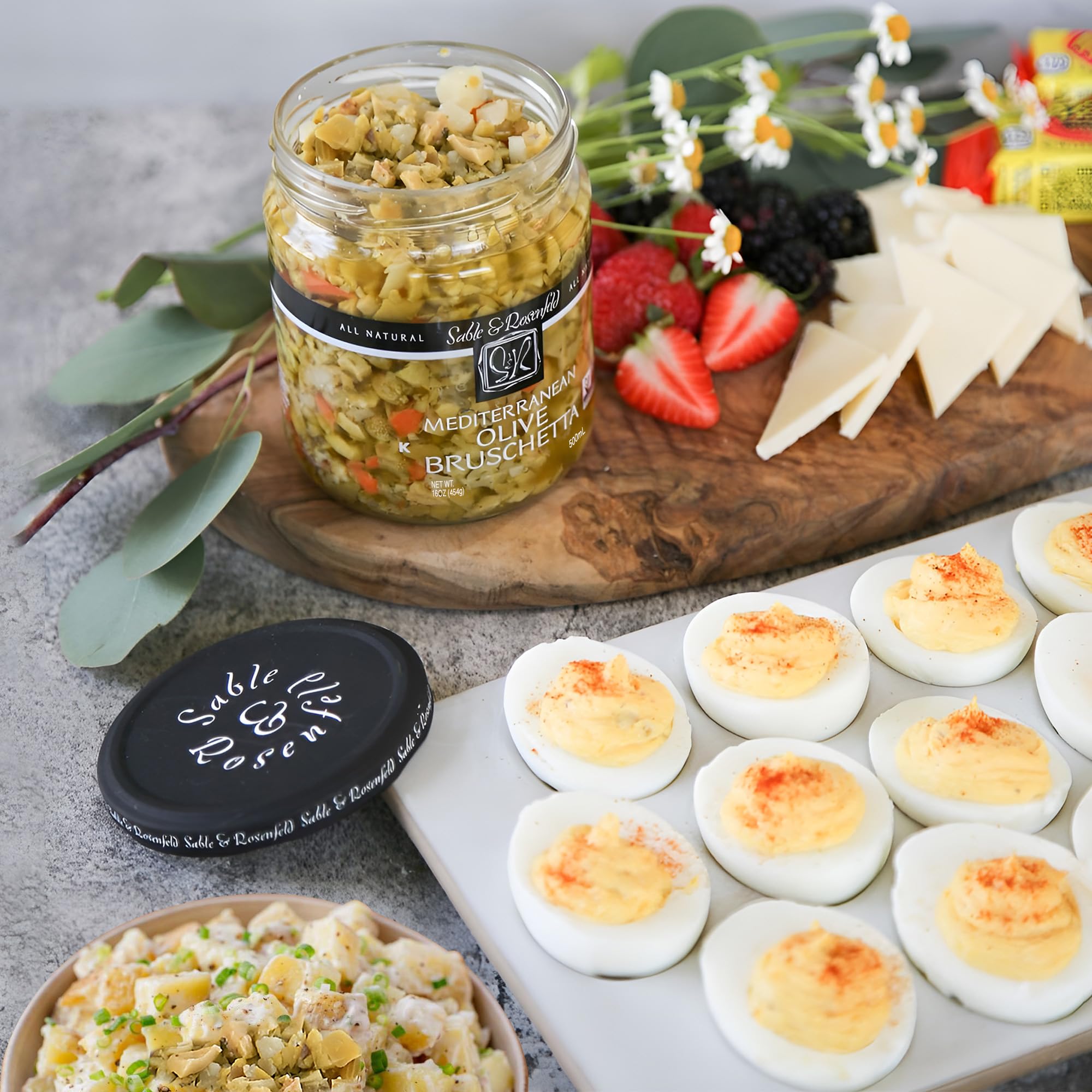 Mediterranean Olive Bruschetta - Gluten-Free Sandwich Spread with Olive Oil for Muffuletta, Sandwiches, Dips, Crackers, Salads, & Appetizers, Kosher - Sable & Rosenfeld