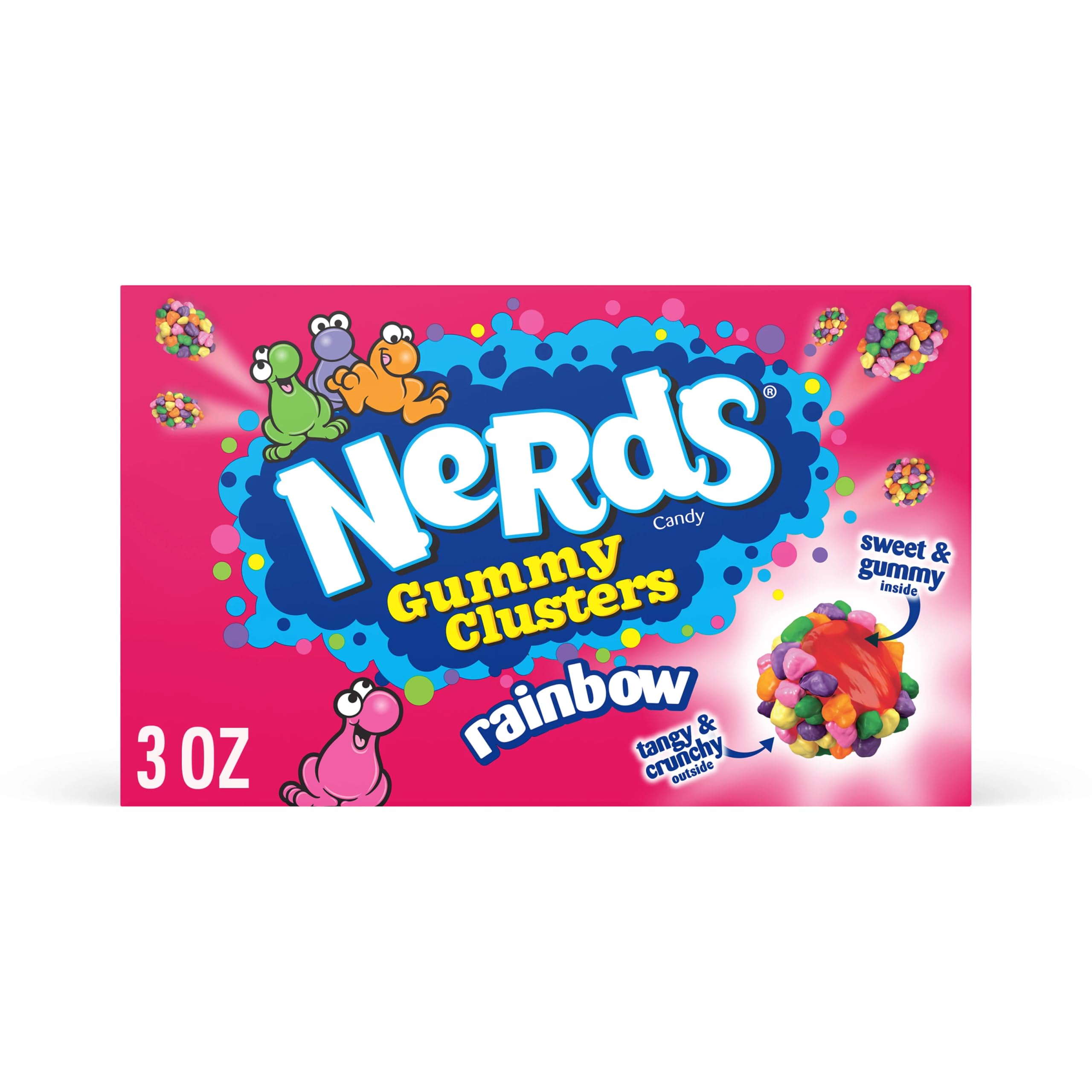 NERDS Gummy Clusters Candy, Rainbow, Crunchy and Gummy, 3 oz