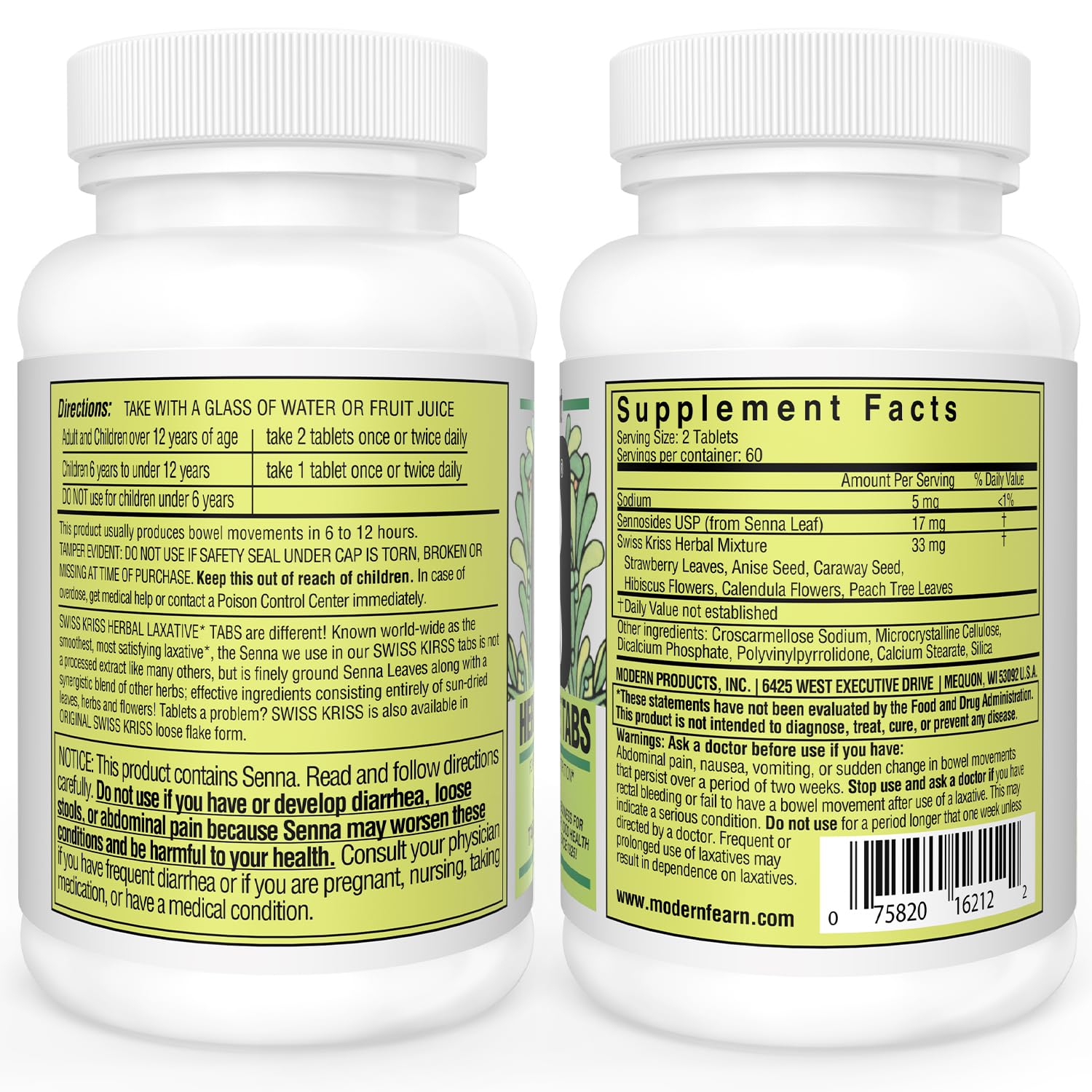 Swiss Kriss Herbal Laxative Tablets, Gentle & Natural Laxatives for Constipation Relief for Adults & Children Over Age 6, Works in 6-12 Hours, Senna Laxative, 120 Tablets Total