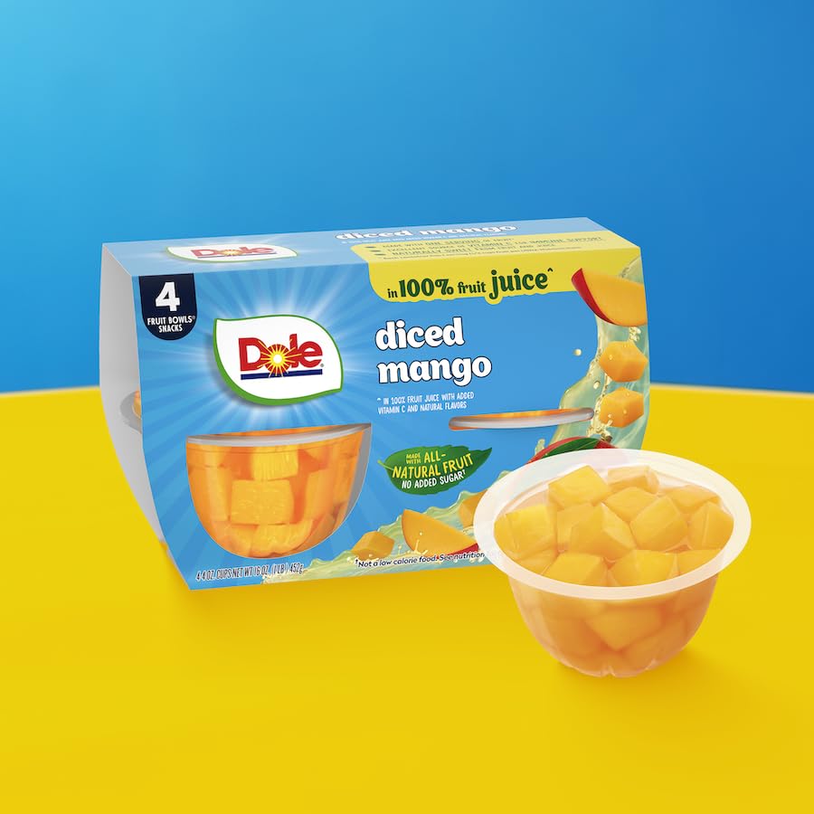 Dole Fruit Bowls Diced Peaches in 100% Juice, Gluten Free Healthy Snack, 7 Oz, 12 Total Cups