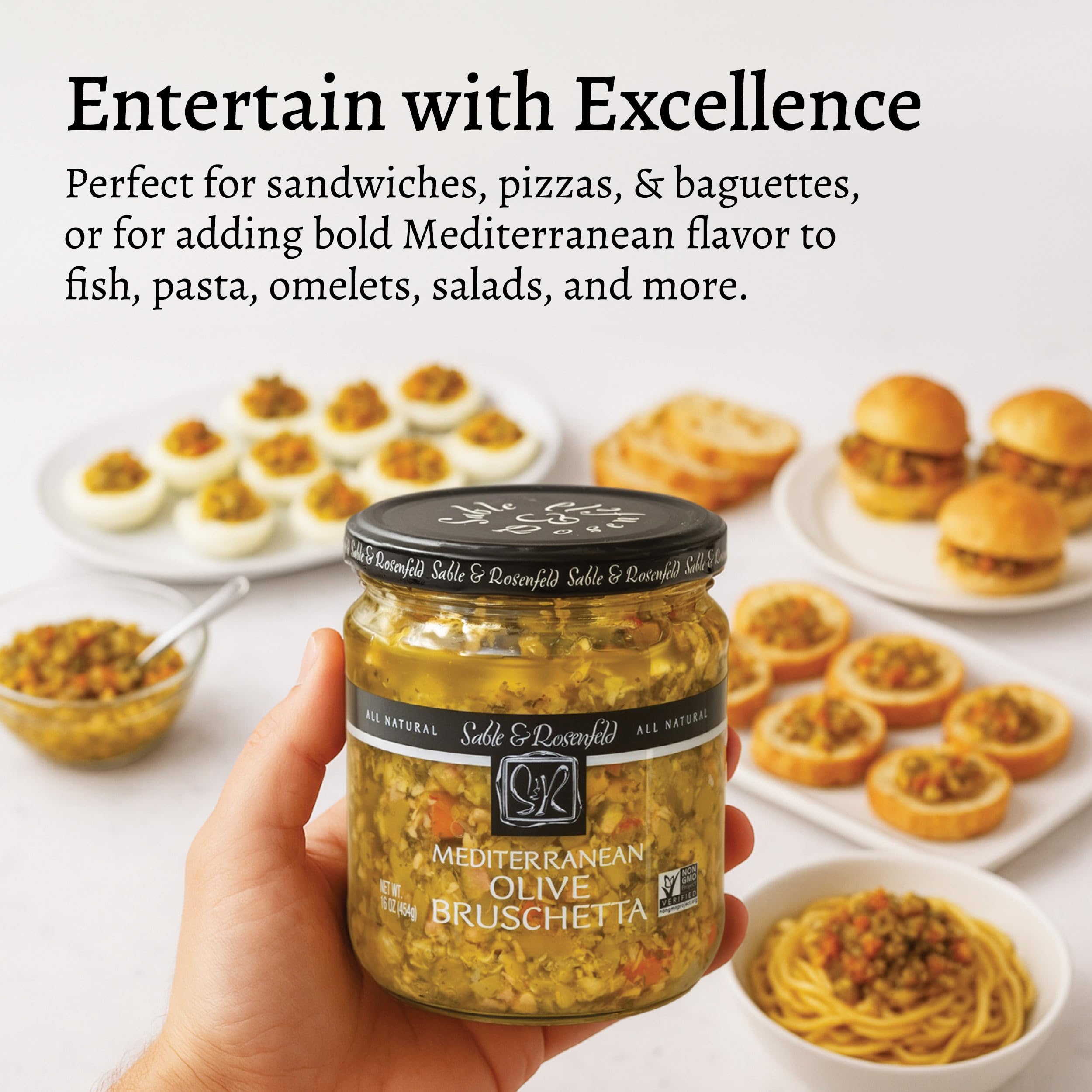Mediterranean Olive Bruschetta - Gluten-Free Sandwich Spread with Olive Oil for Muffuletta, Sandwiches, Dips, Crackers, Salads, & Appetizers, Kosher - Sable & Rosenfeld