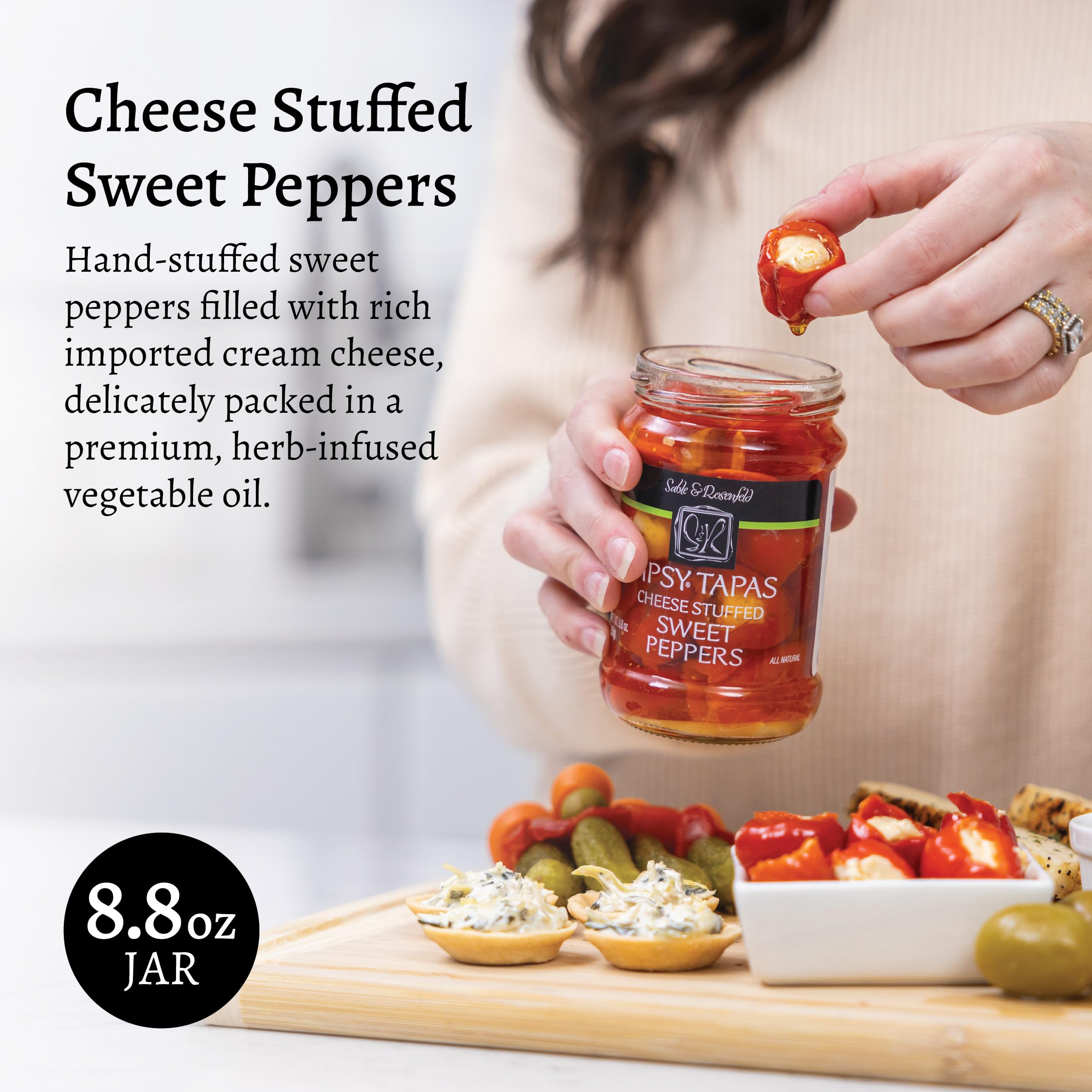 Sable & Rosenfeld Tipsy Tapas Cheese Stuffed Sweet Peppers - Gluten-Free Sweet Peppers Stuffed with Cream Cheese for Appetizers - 8.8 Ounce
