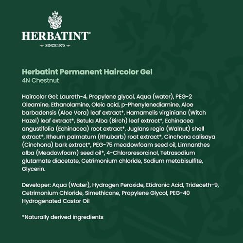 Herbatint Permanent Haircolor Gel, 4N Chestnut, Alcohol Free, Vegan, 100% Grey Coverage - 4.56 oz (3 Pack)