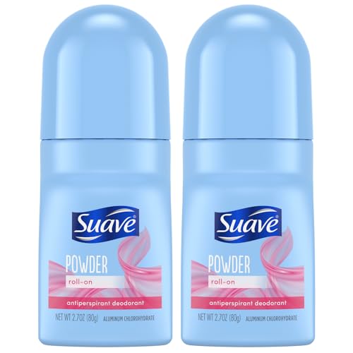 Suave Roll-On Deodorant for Women, Powder Fresh Scent, 2-Pack – Antiperspirant Deodorant with 24H Sweat & Odor Protection, 2.7 Oz Ea