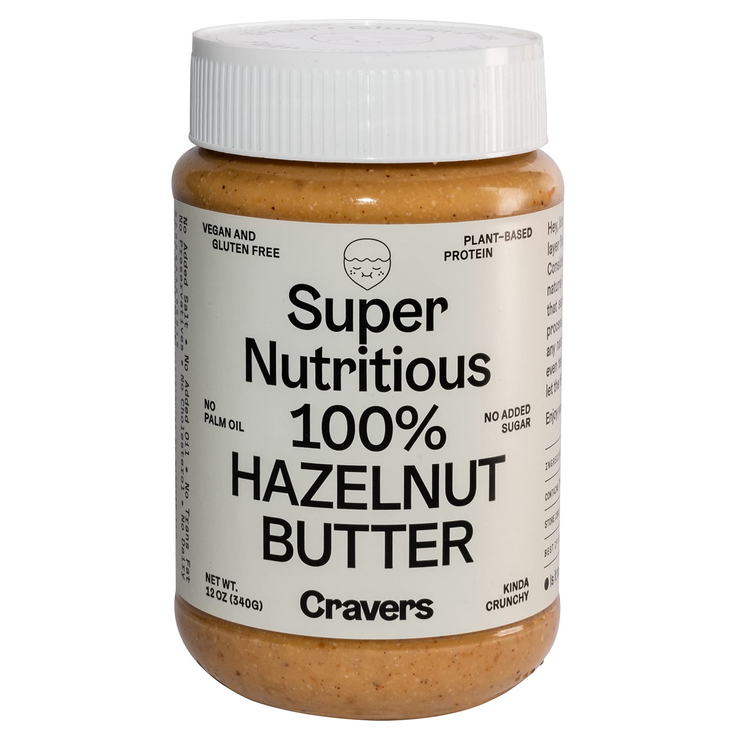 Cravers 100% Hazelnut Butter with No Added Sugar, Sugar-Free, Vegan, Keto Friendly Hazelnut Spread (12oz) - 1 Jar