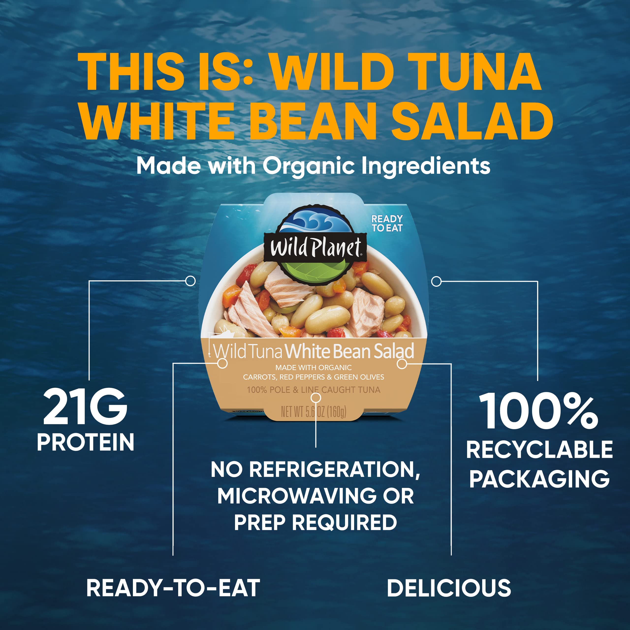 Wild Planet Ready-To-Eat Wild Tuna White Bean Salad With Organic Chickpeas, Carrots, Red Peppers & Green Olives 5.6oz