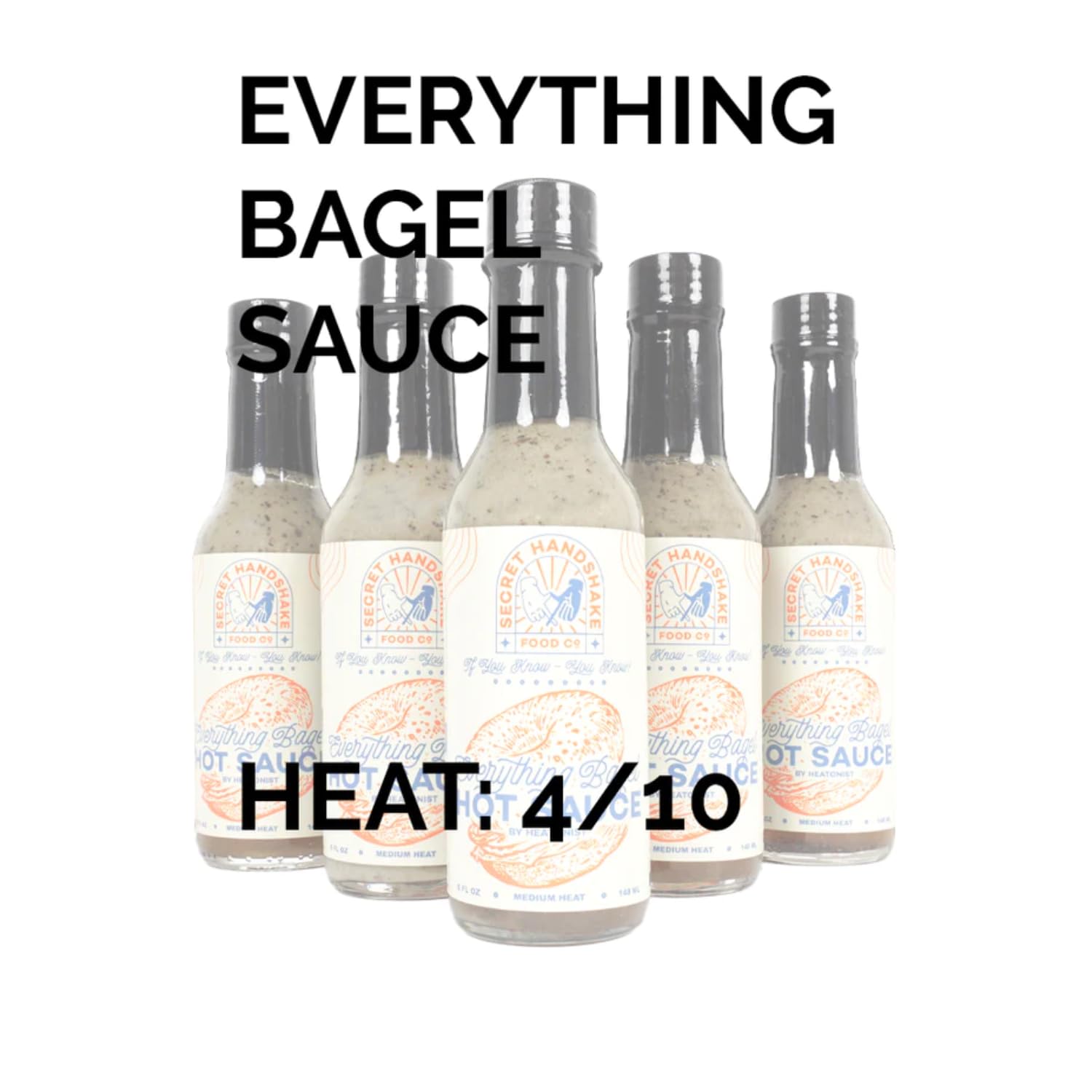 Everything Bagel Sauce by Secret Handshake Food Co., Mild Heat Hot Sauce With Flavors of Scorpion Pepper Powder, Sesame Seeds & Turmeric, Made With All Natural Ingredients, 5 fl oz Bottle (1-Pack)