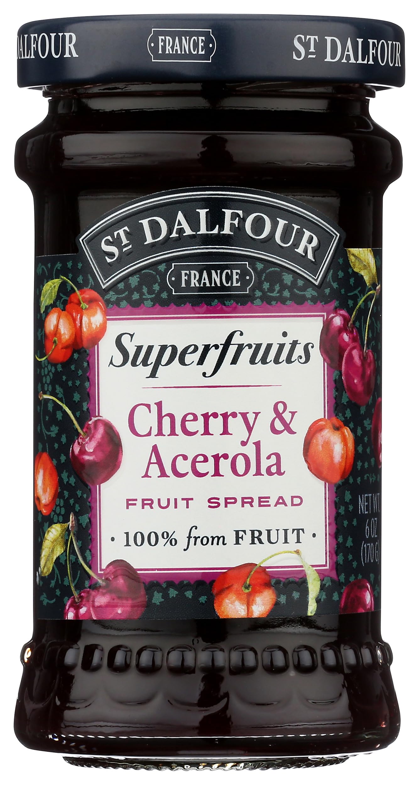 St. Dalfour Superfruits Cherry & Acerola Fruit Spread - 6 oz - 100% from Fruit, Gluten-Free, No Artificial Ingredients, Non-GMO, All Natural, Made in France