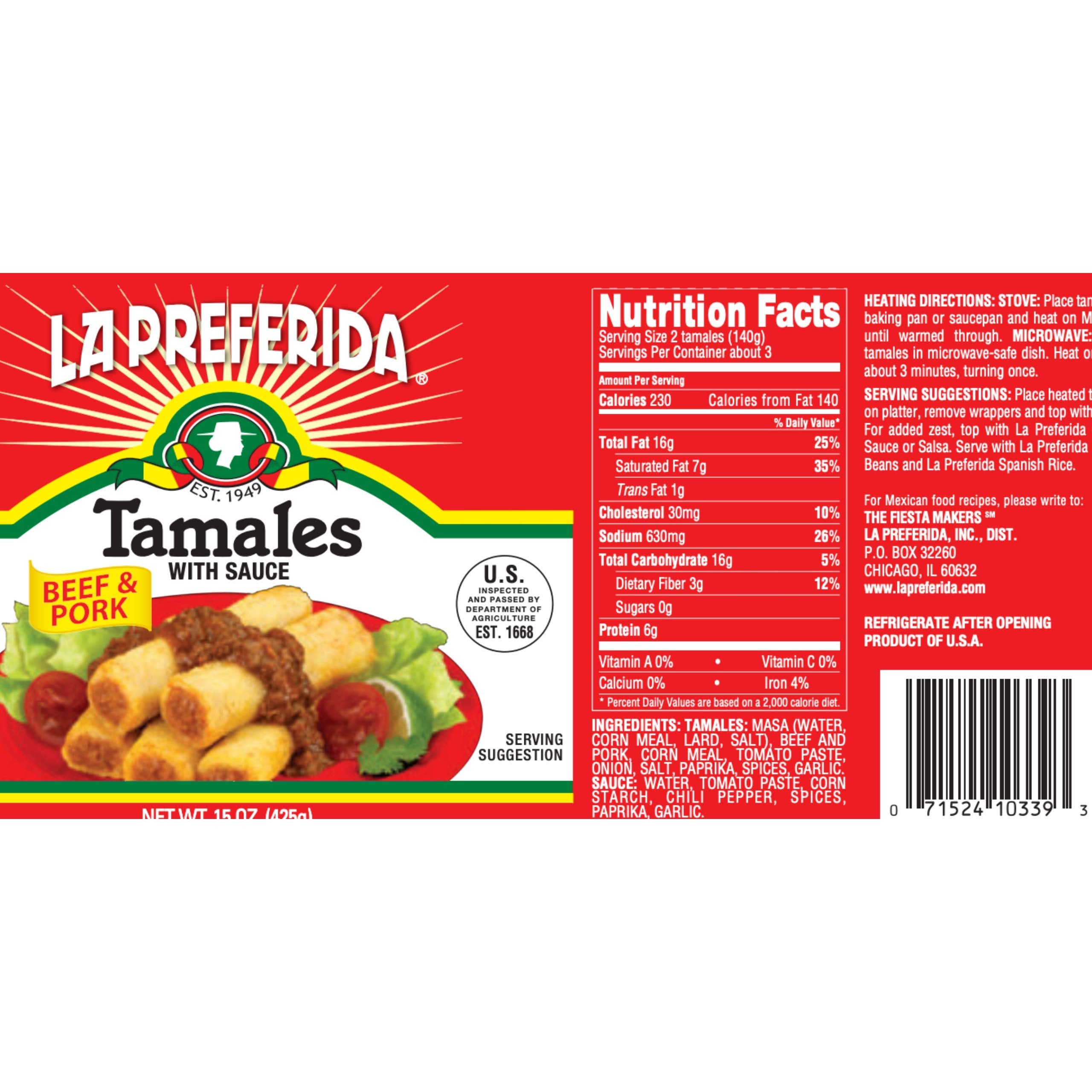 La Preferida Beef & Pork Tamales