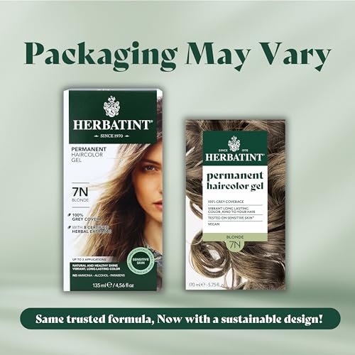 Herbatint Permanent Haircolor Gel, 7N Blonde, Alcohol Free, Vegan, 100% Grey Coverage - 4.56 oz (3 Pack)
