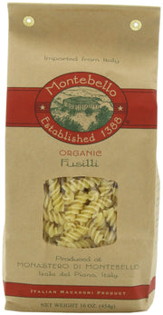 Montebello Organic Pasta, Fusili, 16-Ounce Bag (Pack of 5)