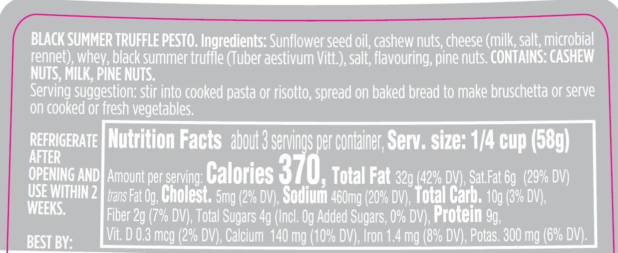 SACLA Pesto with Black Summer Truffle | Italian Basil Pesto Sauce with Real Truffle & Cheese | 6.7 oz Glass Jar | Gourmet Non-GMO Paste | Imported from Italy
